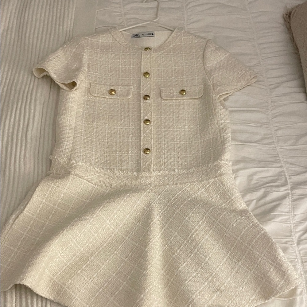 Zara Cream Dress with Gold Buttons